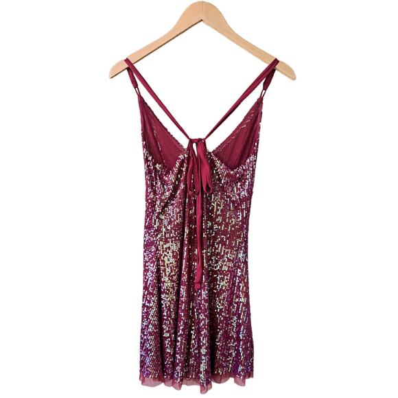 Free People Gold Rush Sequin Mini Dress in Wine Size Small Party Prom Mesh - Picture 11 of 12